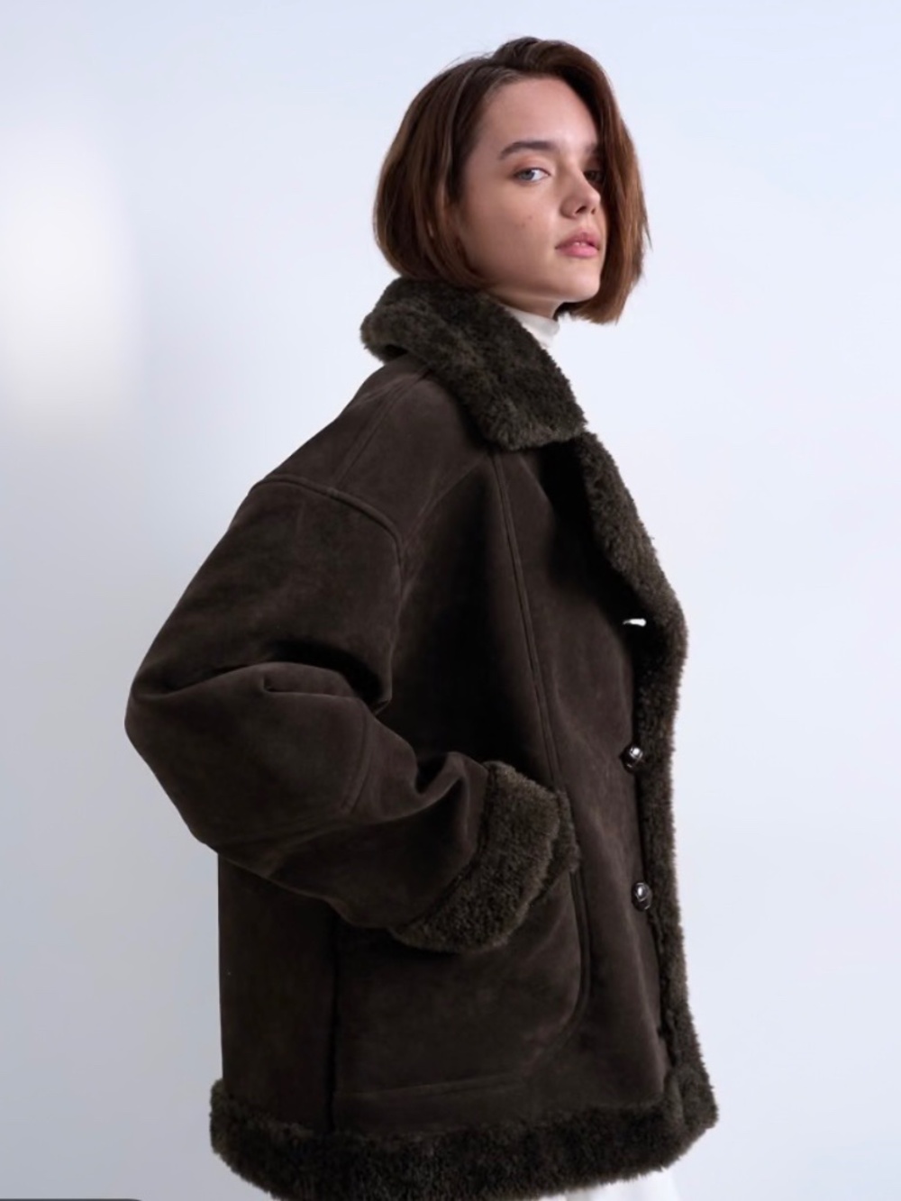 Topshop Womens Faux Suede Shearling Brown Coat NWT